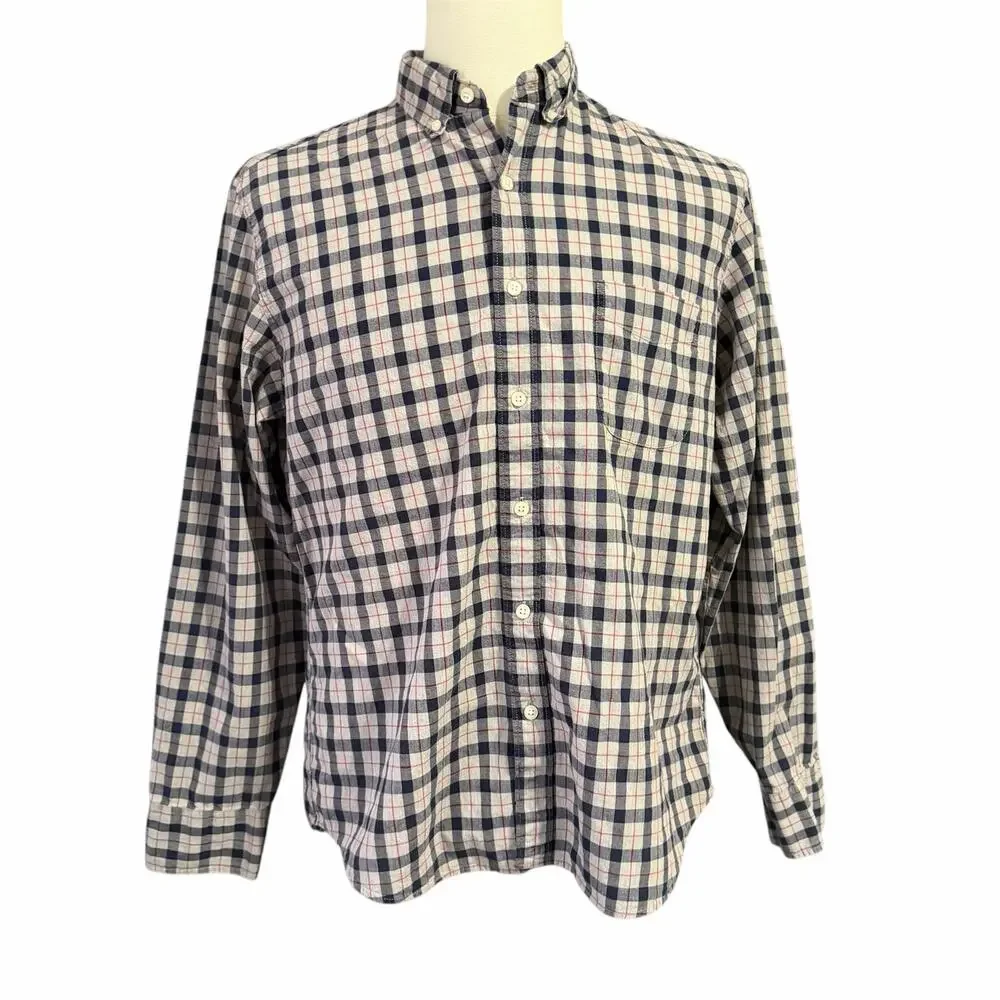 J. Crew Men's Blue Red Plaid Button Down Shirt Sz L Slim Preppy Classic Stretch